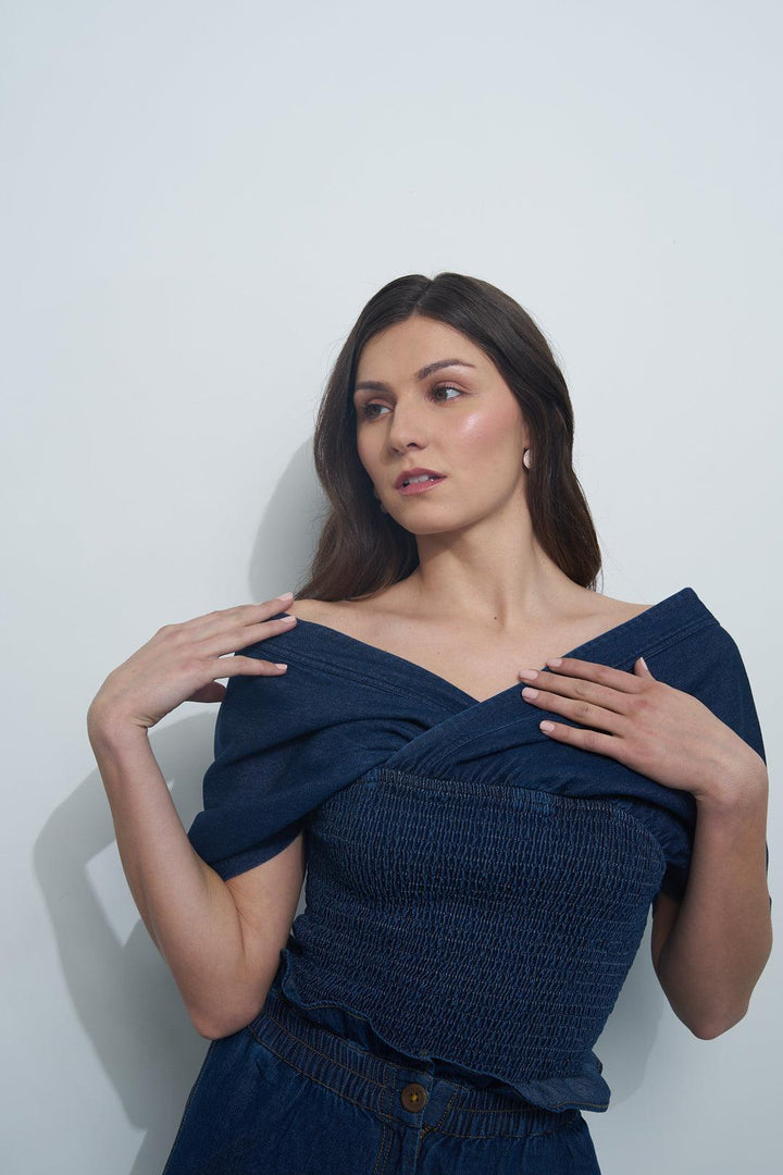 Denim Pleat Top - ANI CLOTHING