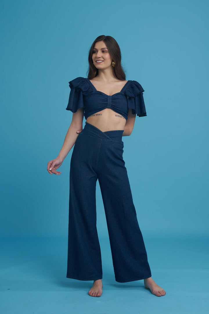 Denim High-Low Trousers - ANI CLOTHING