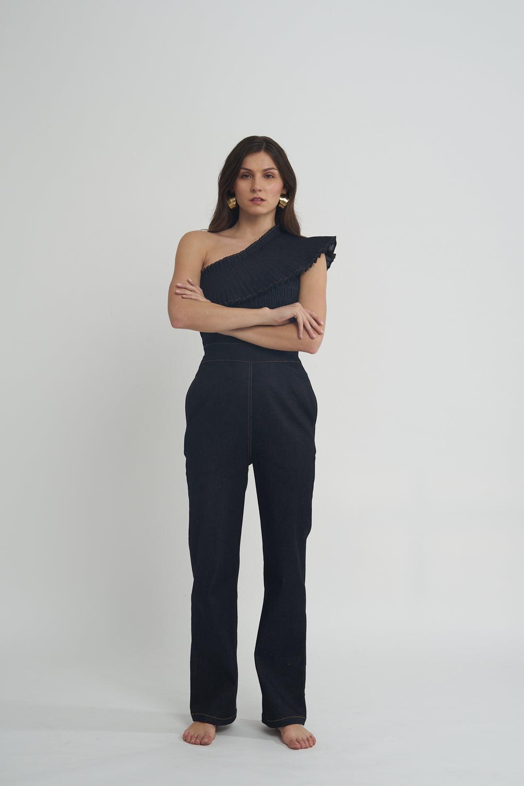 Fashion Week Denim Pleated Jumpsuit - ANI CLOTHING