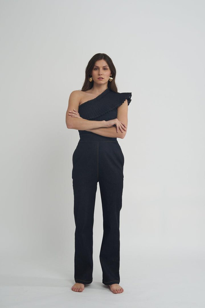 Fashion Week Denim Pleated Jumpsuit - ANI CLOTHING