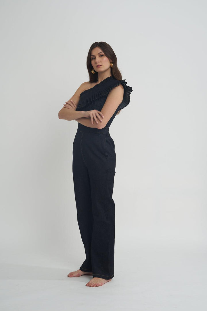 Fashion Week Denim Pleated Jumpsuit - ANI CLOTHING