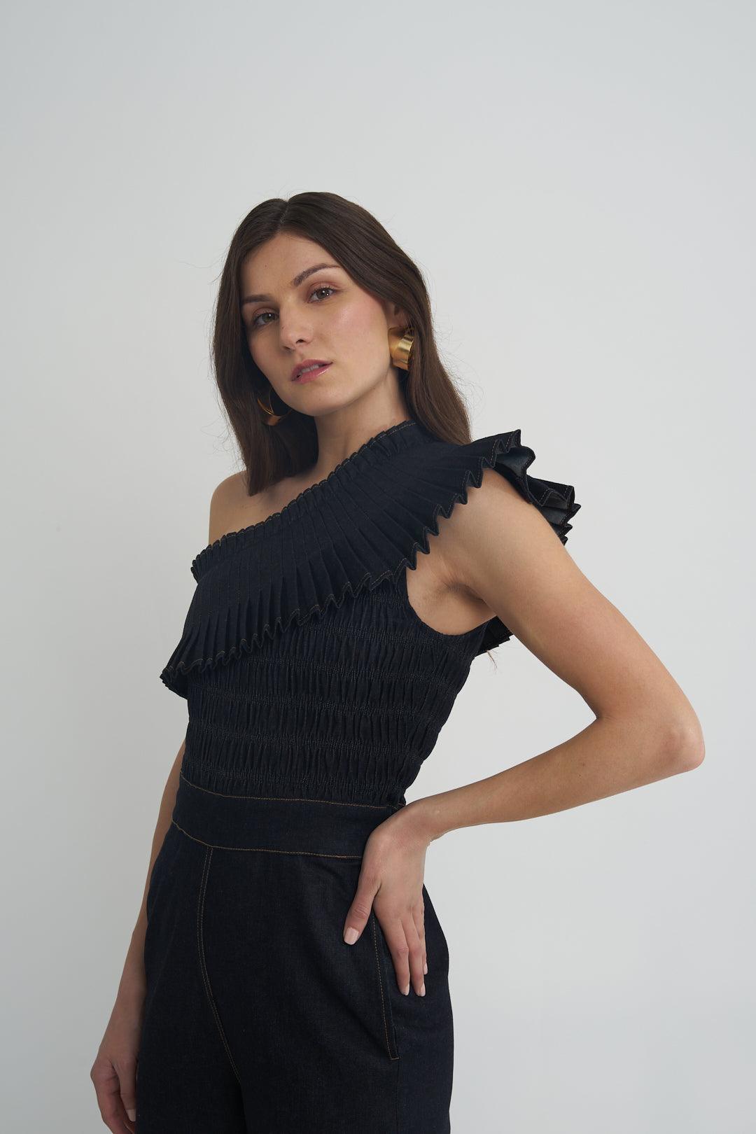 Fashion Week Denim Pleated Jumpsuit - ANI CLOTHING
