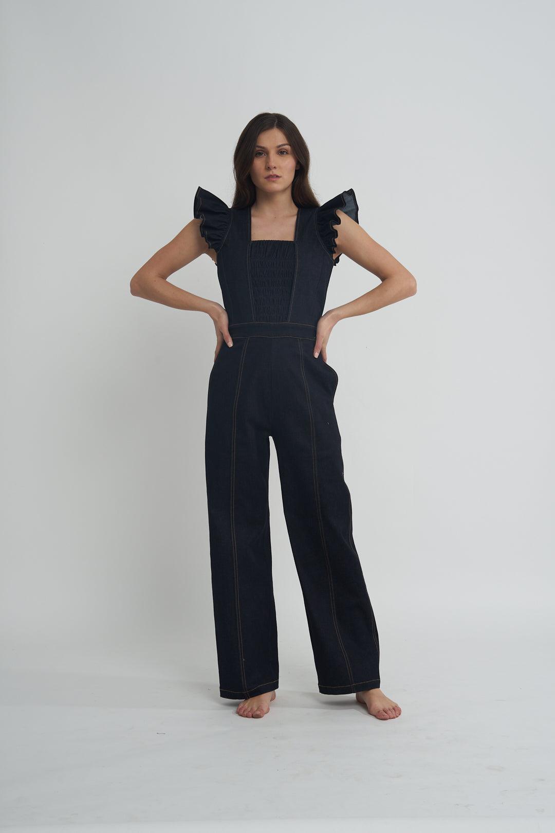 Fashion Week Smock Denim Jumpsuit - ANI CLOTHING