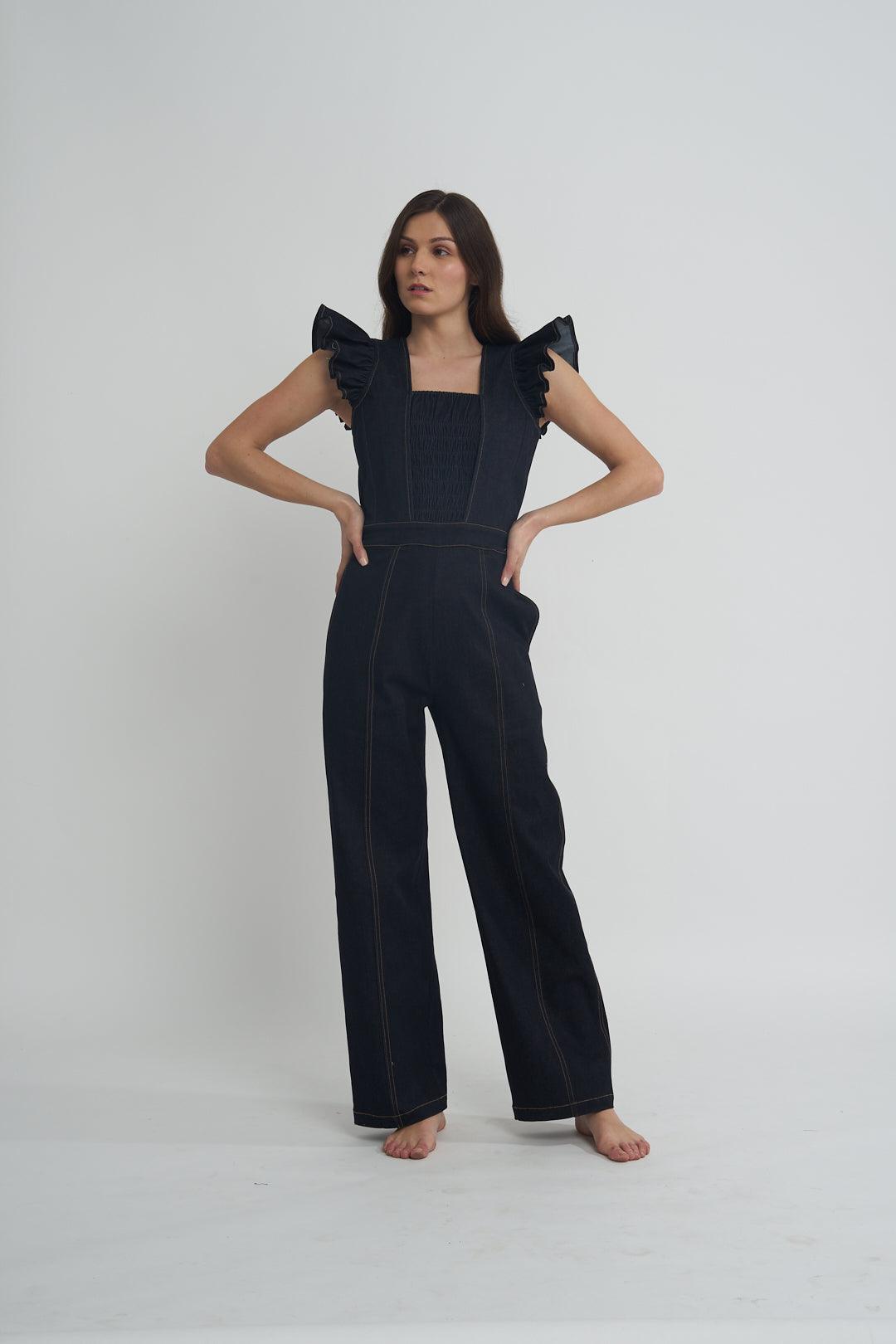 Fashion Week Smock Denim Jumpsuit - ANI CLOTHING