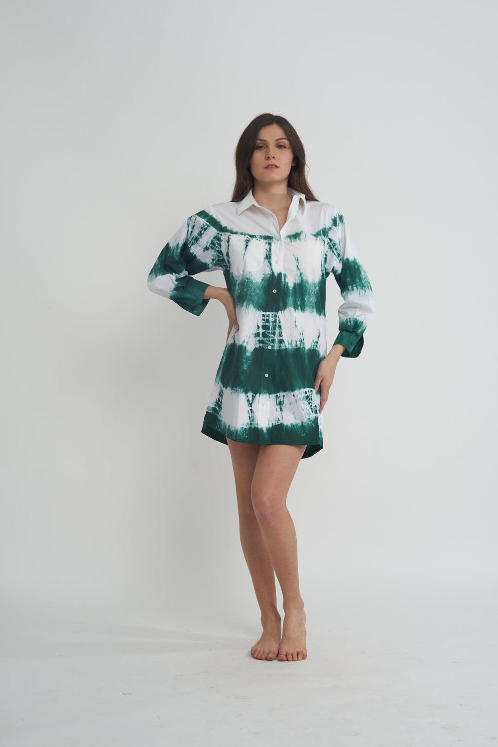 Green Tie-Dye Shirt Dress - ANI CLOTHING