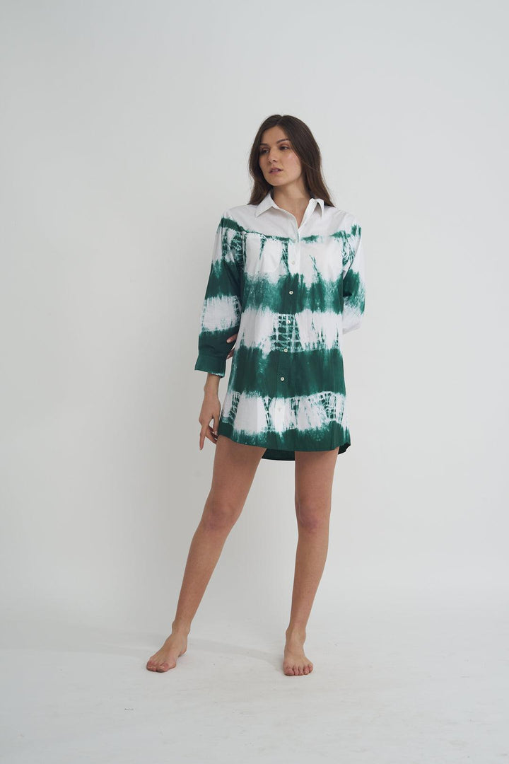 Green Tie-Dye Shirt Dress - ANI CLOTHING