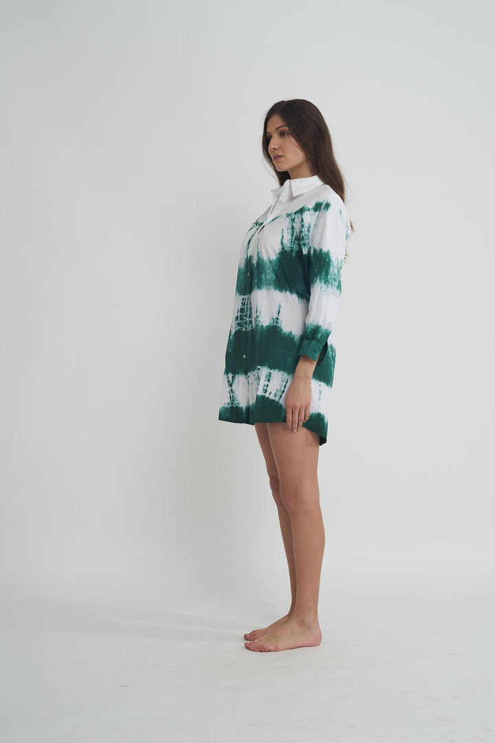 Green Tie-Dye Shirt Dress - ANI CLOTHING