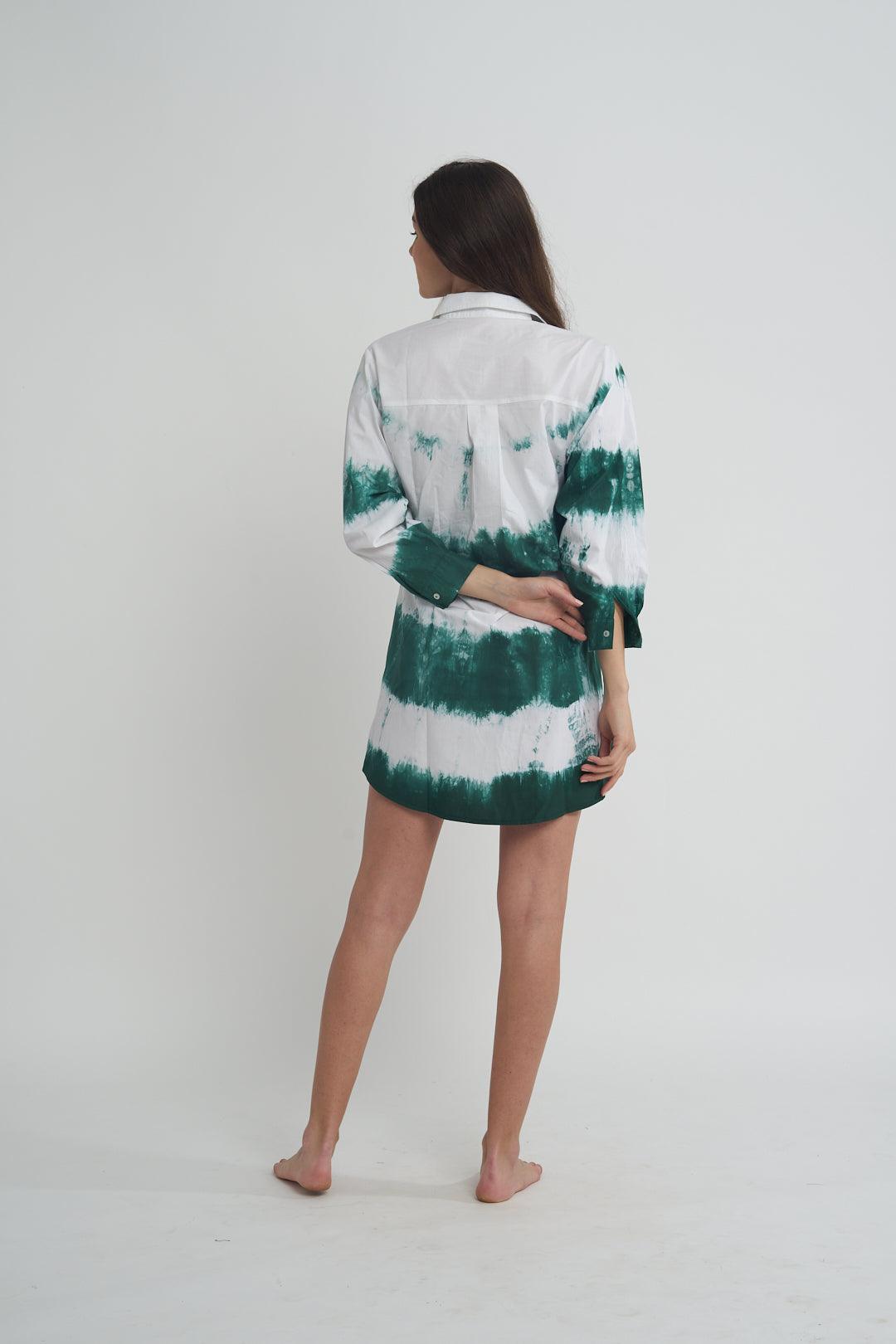 Green Tie-Dye Shirt Dress - ANI CLOTHING