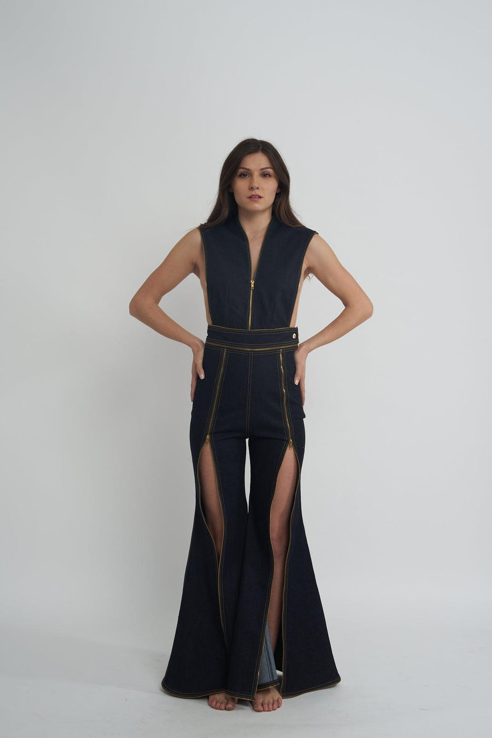 PFW Denim Slit Jumpsuit - ANI CLOTHING