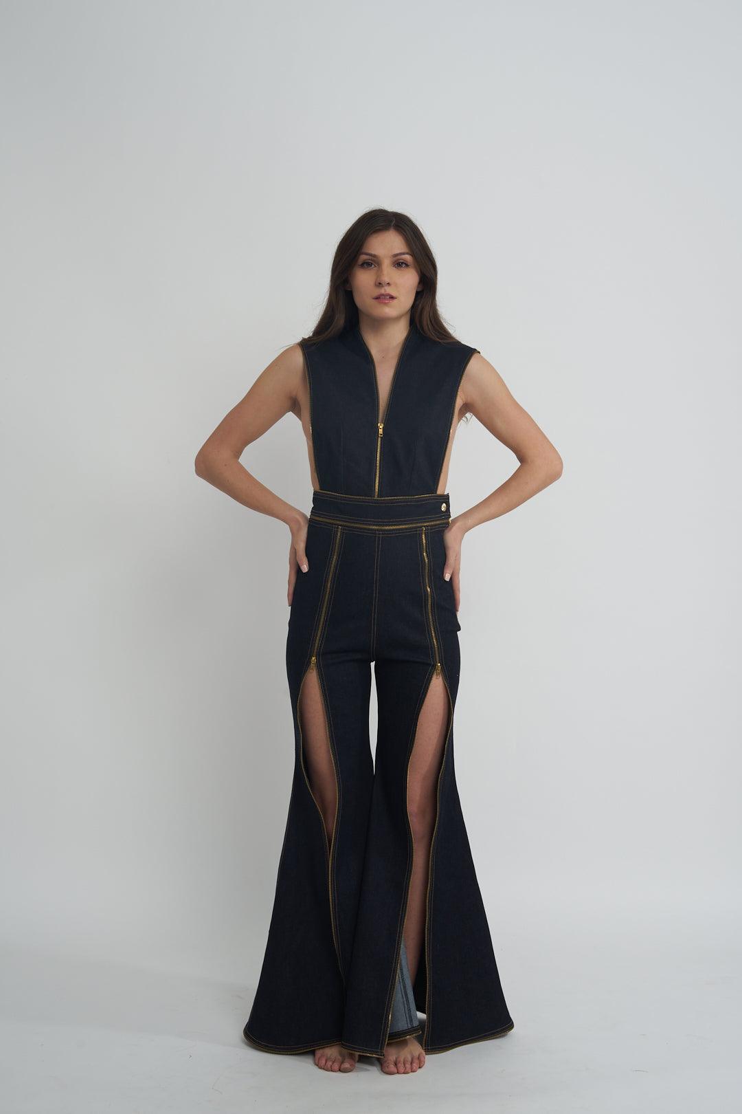 PFW Denim Slit Jumpsuit - ANI CLOTHING