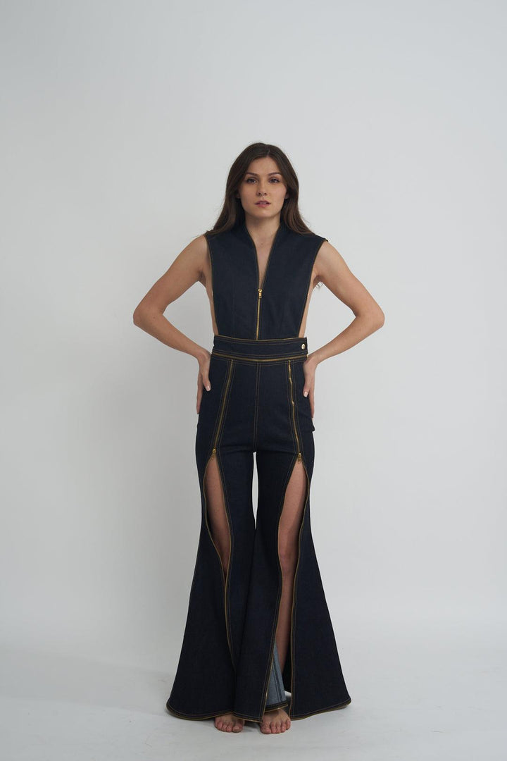 PFW Denim Slit Jumpsuit - ANI CLOTHING