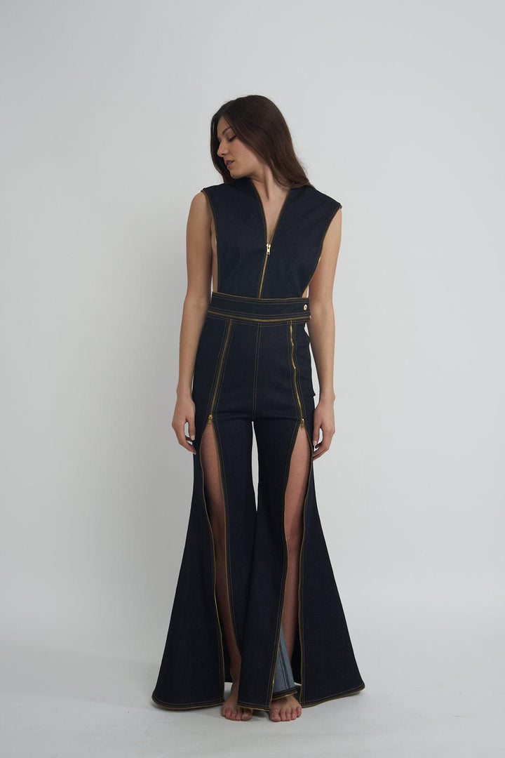 PFW Denim Slit Jumpsuit - ANI CLOTHING