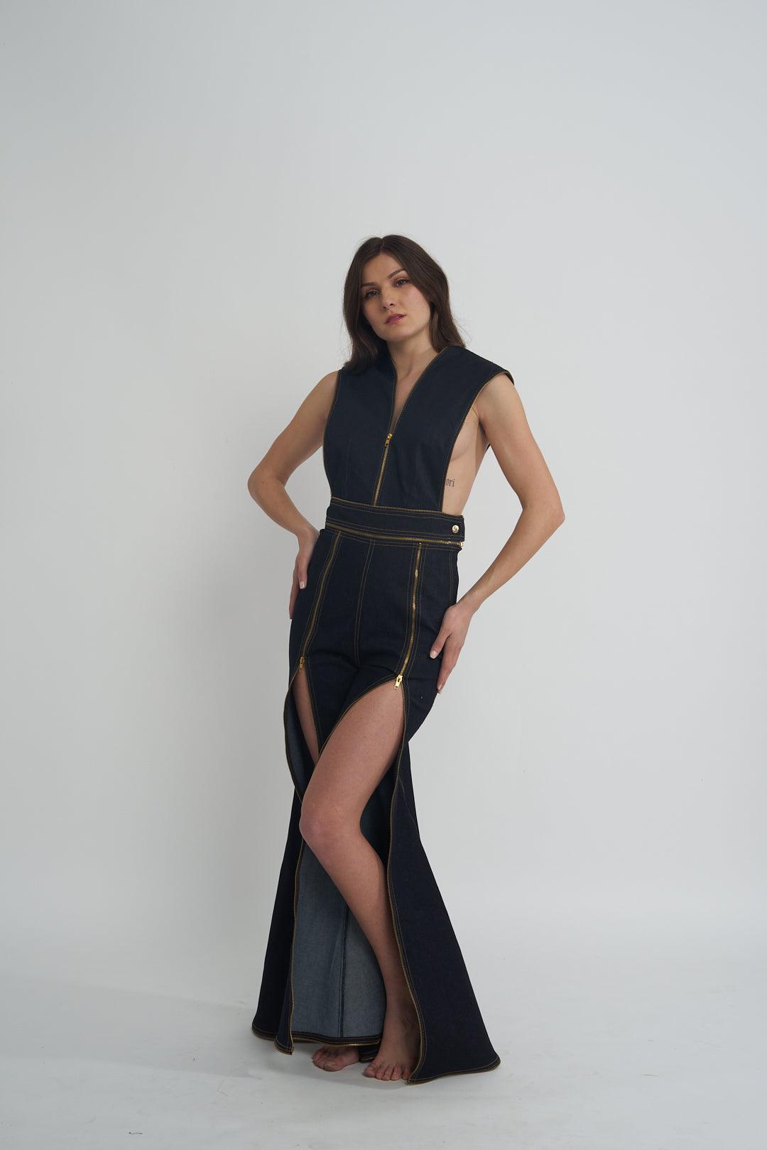 PFW Denim Slit Jumpsuit - ANI CLOTHING