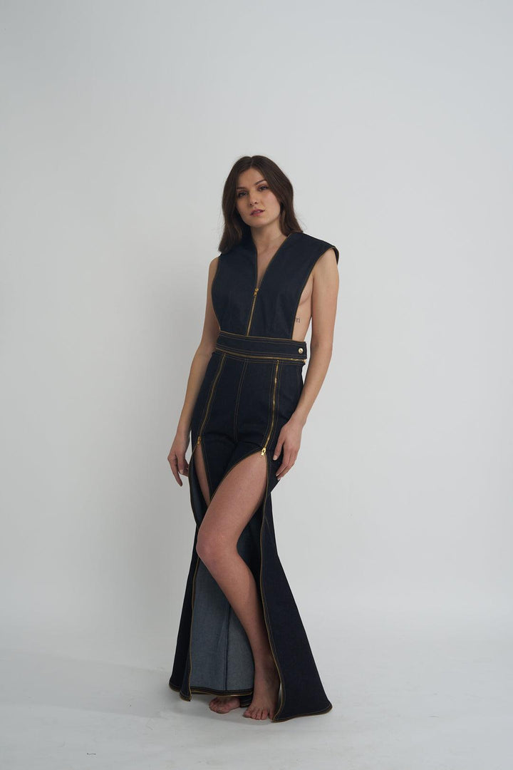 PFW Denim Slit Jumpsuit - ANI CLOTHING