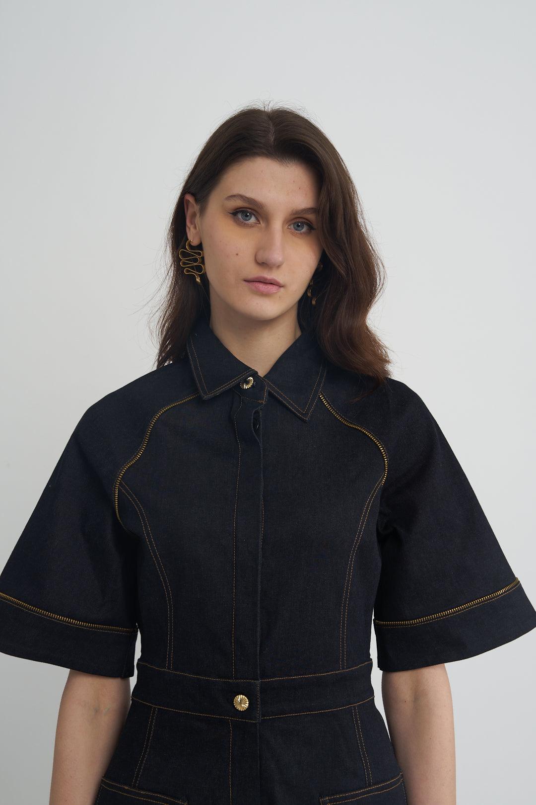 Fashion Week Denim Zipper Romper - ANI CLOTHING