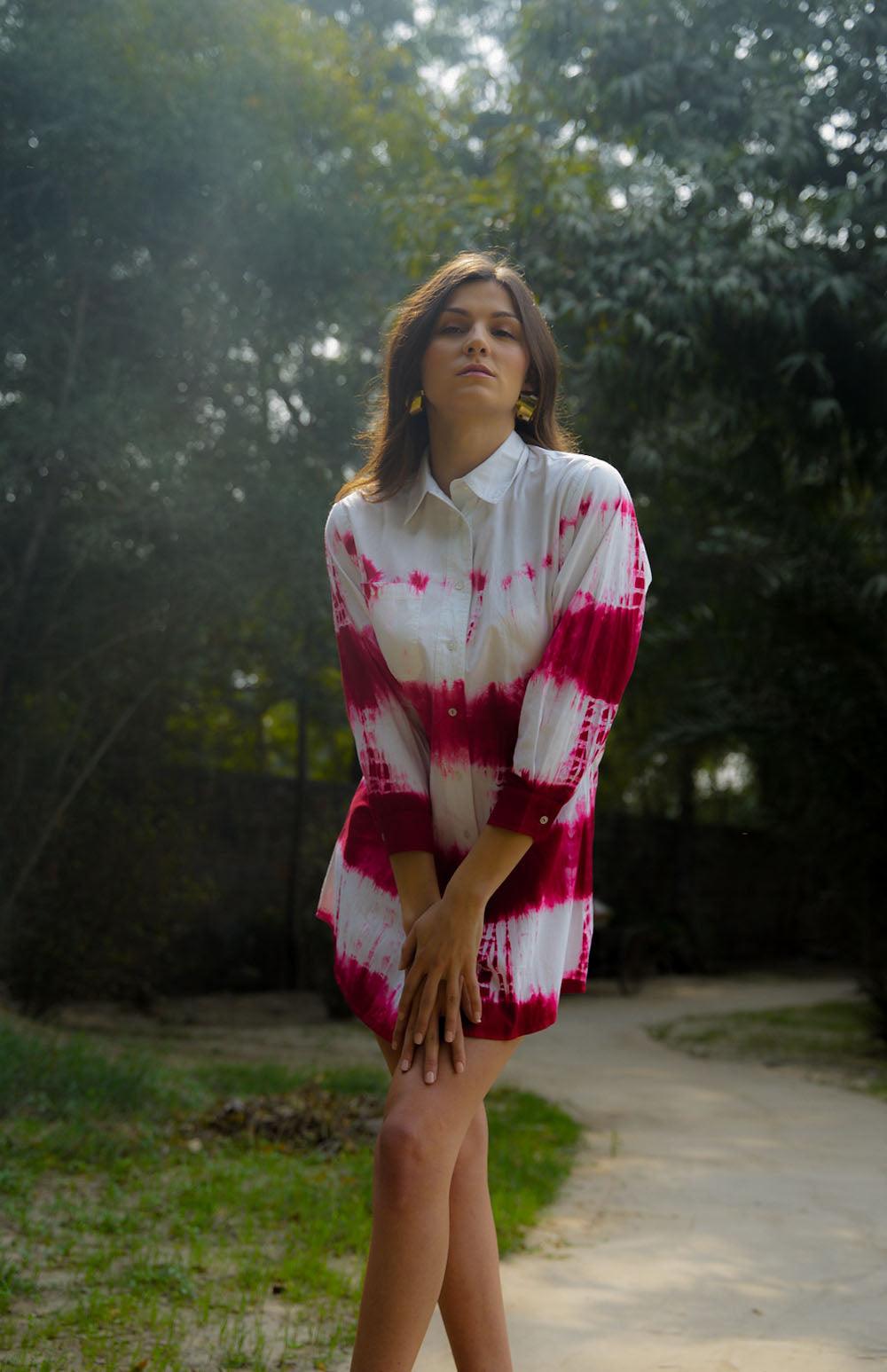 Pink Tie-Dye Shirt Dress - ANI CLOTHING