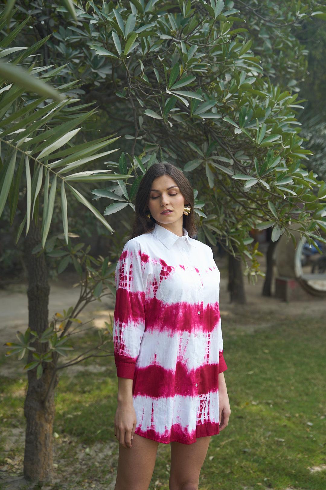 Pink Tie-Dye Shirt Dress - ANI CLOTHING