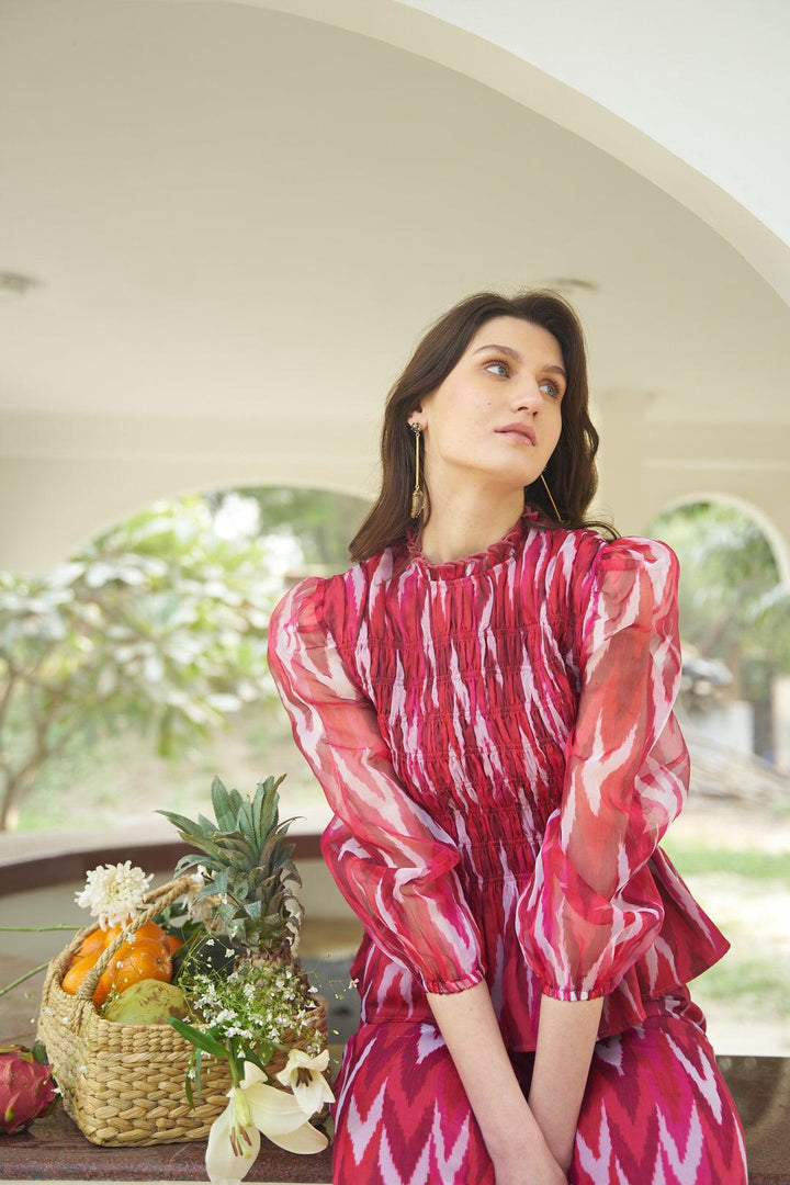 Red Organza Smock Co-ord - ANI CLOTHING