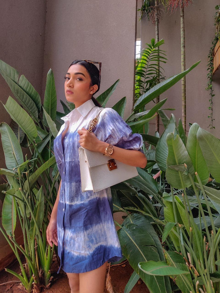 Blue tie dye shirt dress - ANI CLOTHING