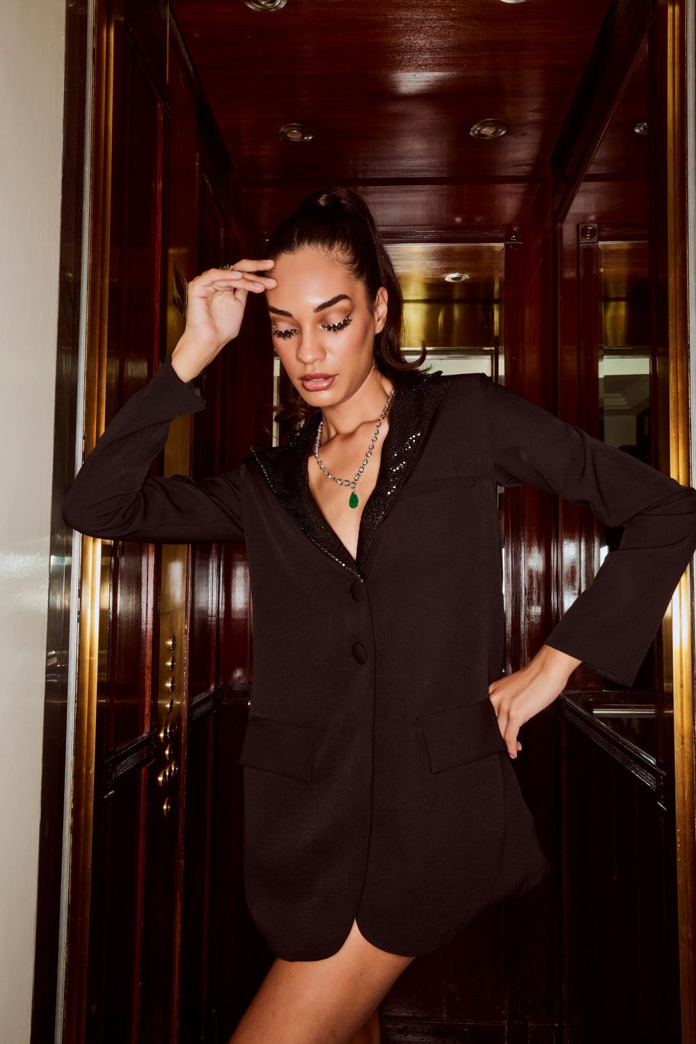 Black Bling Blazer Dress - ANI CLOTHING