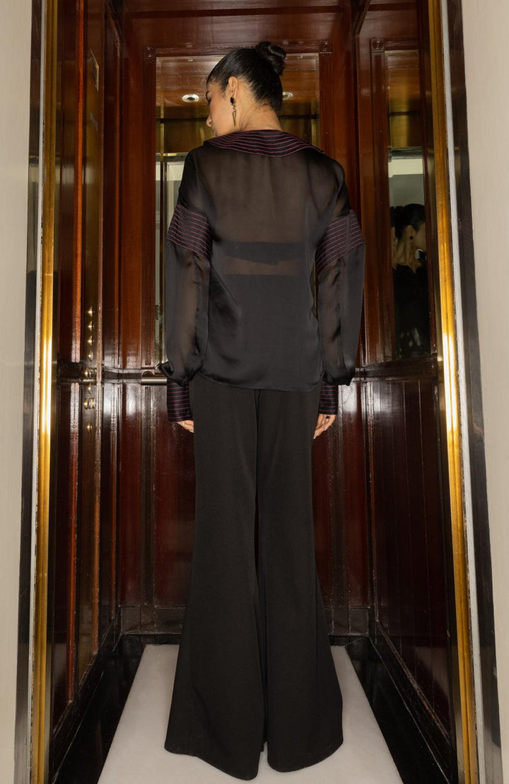 Black Sheer Shirt with Contrasting Thread - ANI CLOTHING